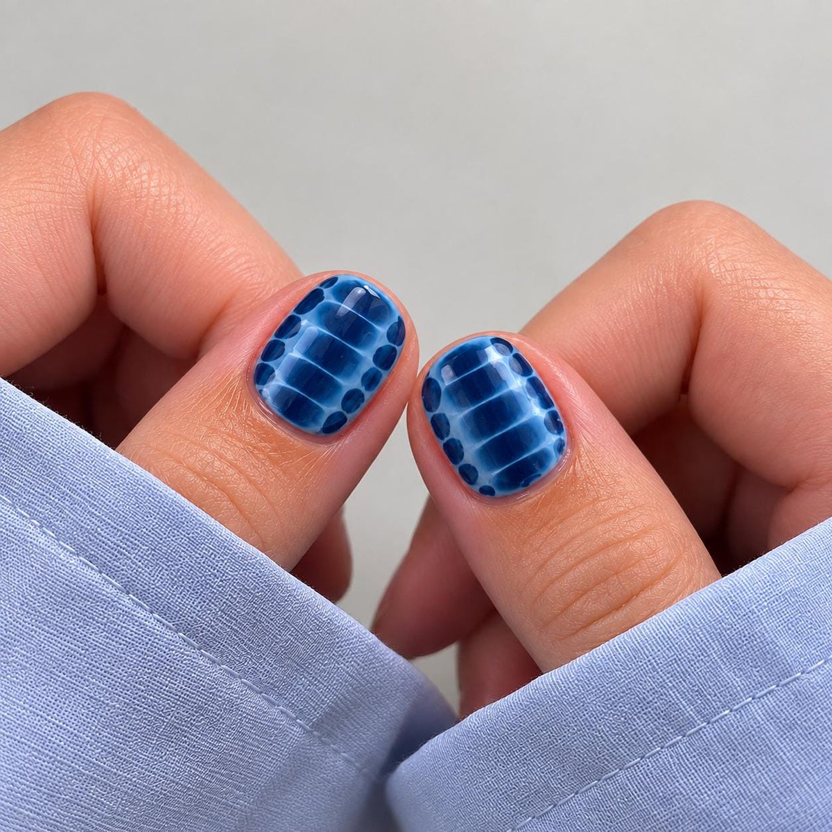 Blue Croc Print Press-On Nails – Short Squoval Reptile – Navy Blue Crocodile Pattern