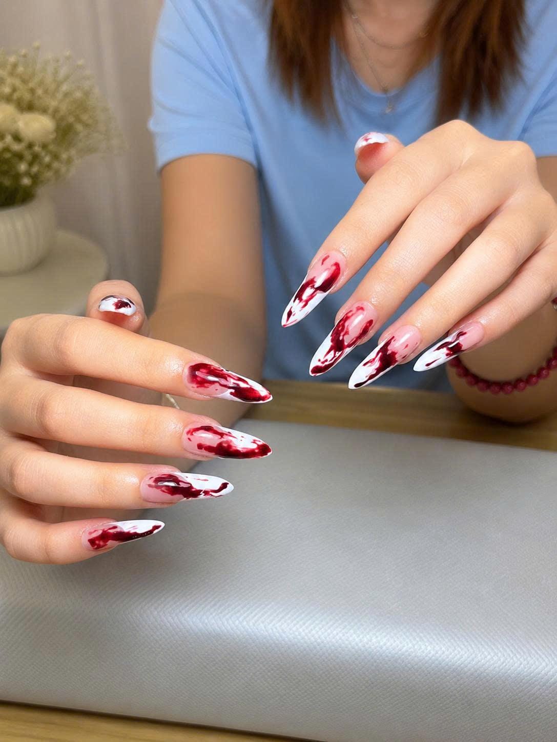 Halloween Press-On Nails – Blood Drip – Red Stiletto