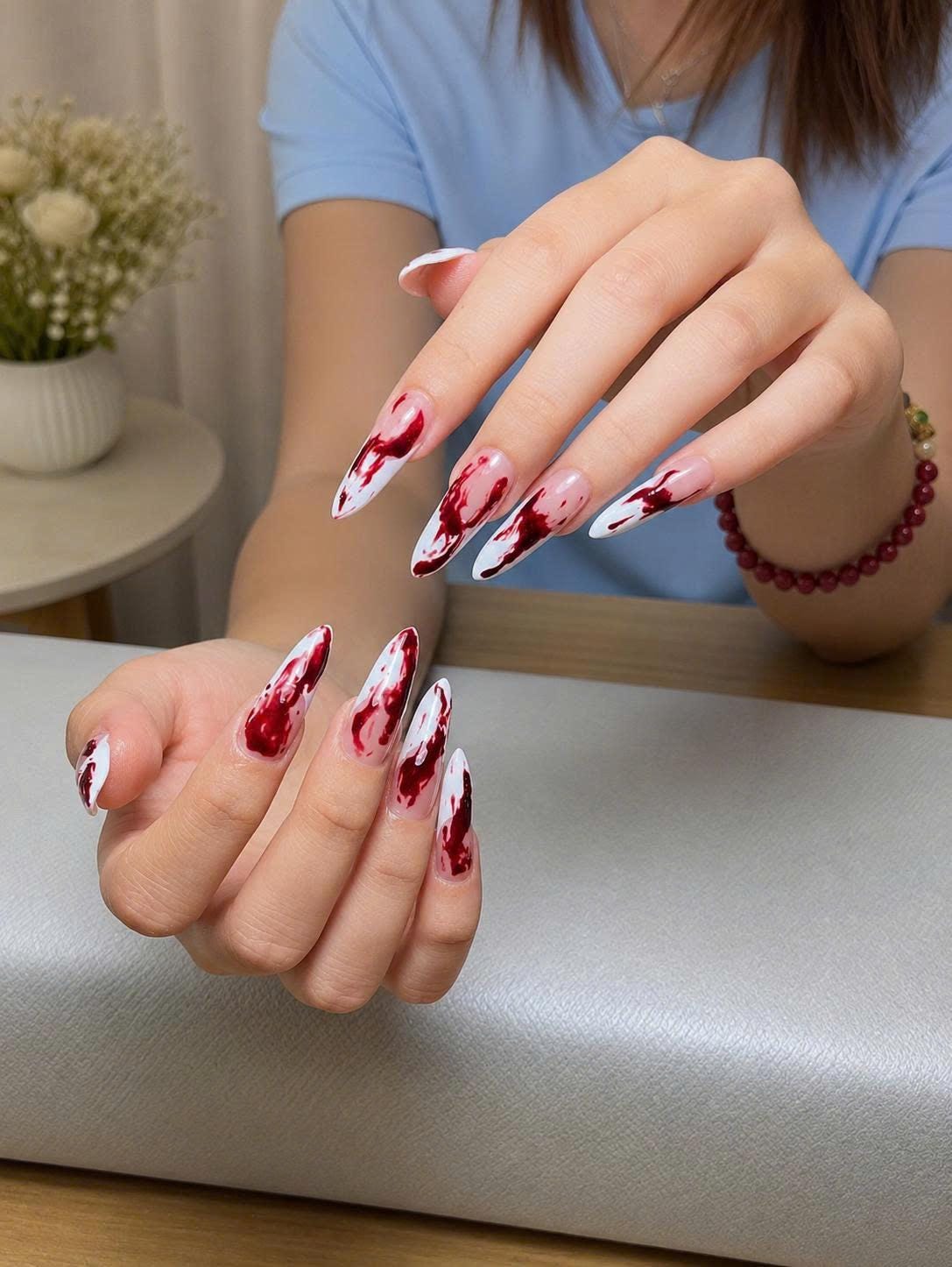 Halloween Press-On Nails – Blood Drip – Red Stiletto