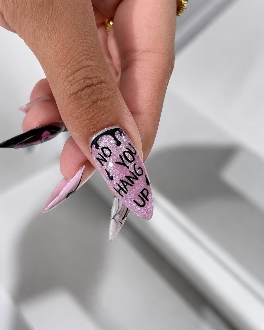 Pink Halloween Press-On Nails – Spooky Mask – Spider Web