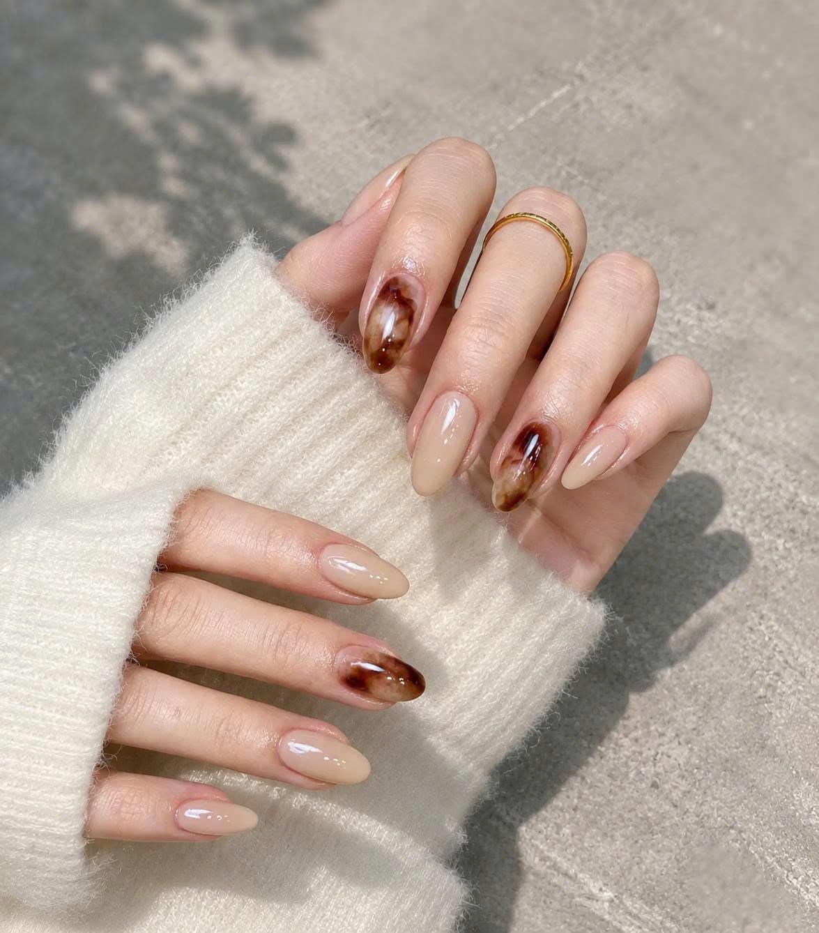 Tortoise Shell Press-On Nails – Nude Brown Almond – Short Neutral