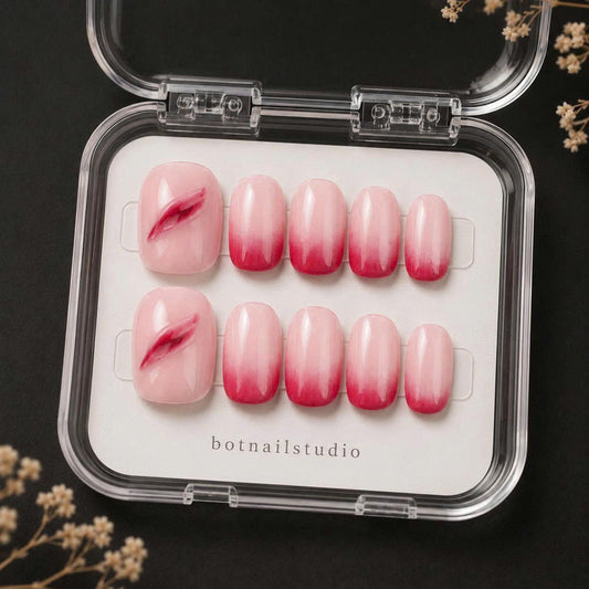 Red Ombre Press-On Nails – Vampire Kiss Halloween – Pink Short Square