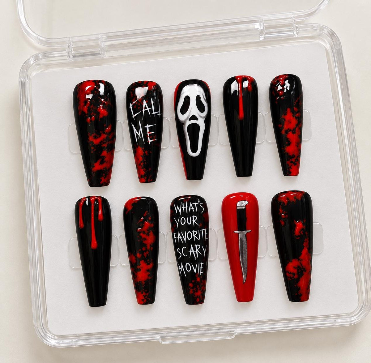 Halloween Press-On Nails – Bloody Horror – Ghost Face Inspired Details