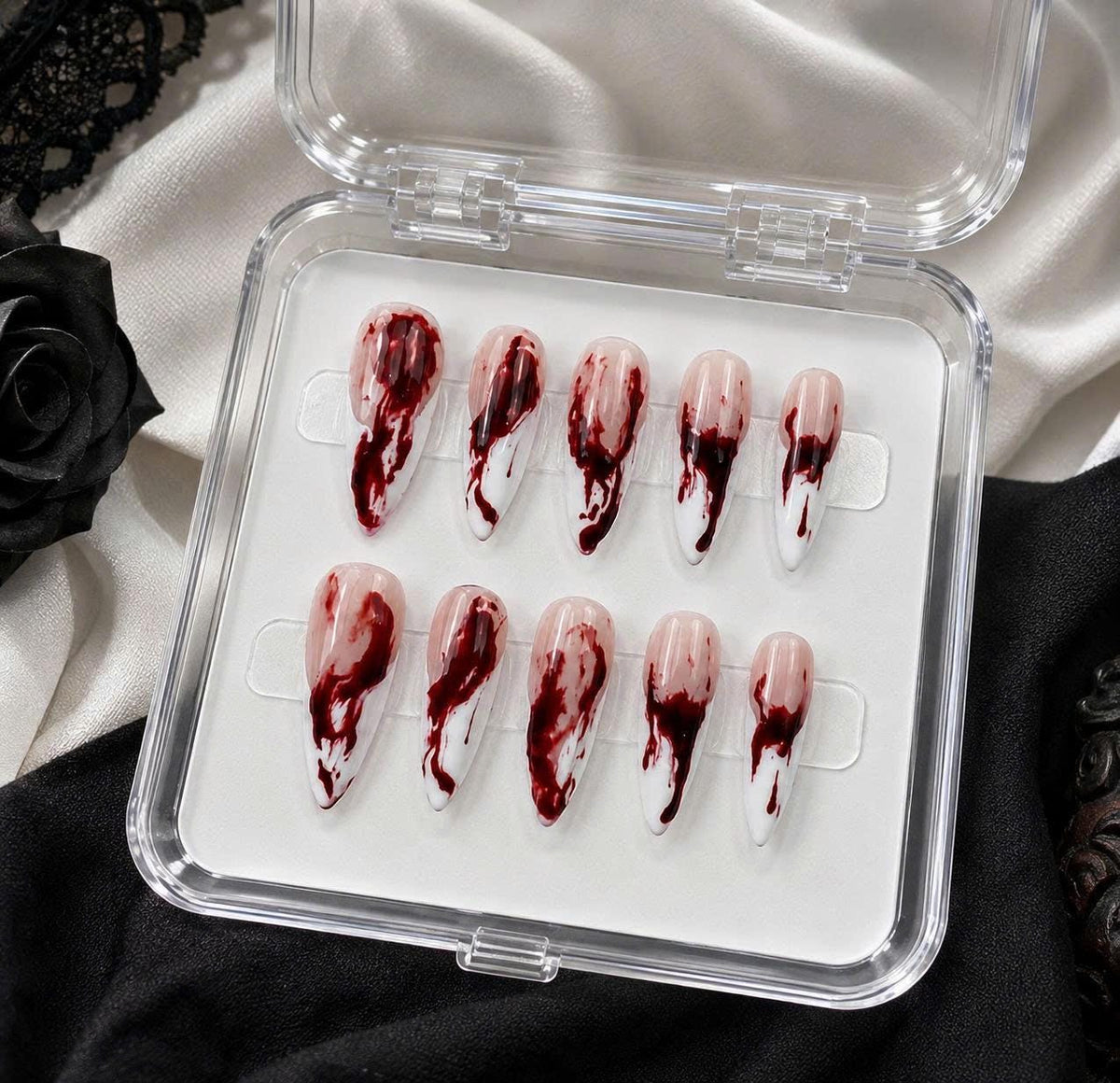 Halloween Press-On Nails – Blood Drip – Red Stiletto