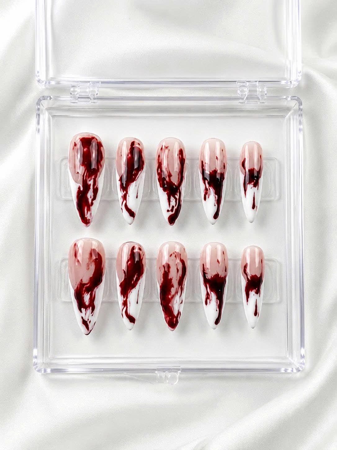 Halloween Press-On Nails – Blood Drip – Red Stiletto