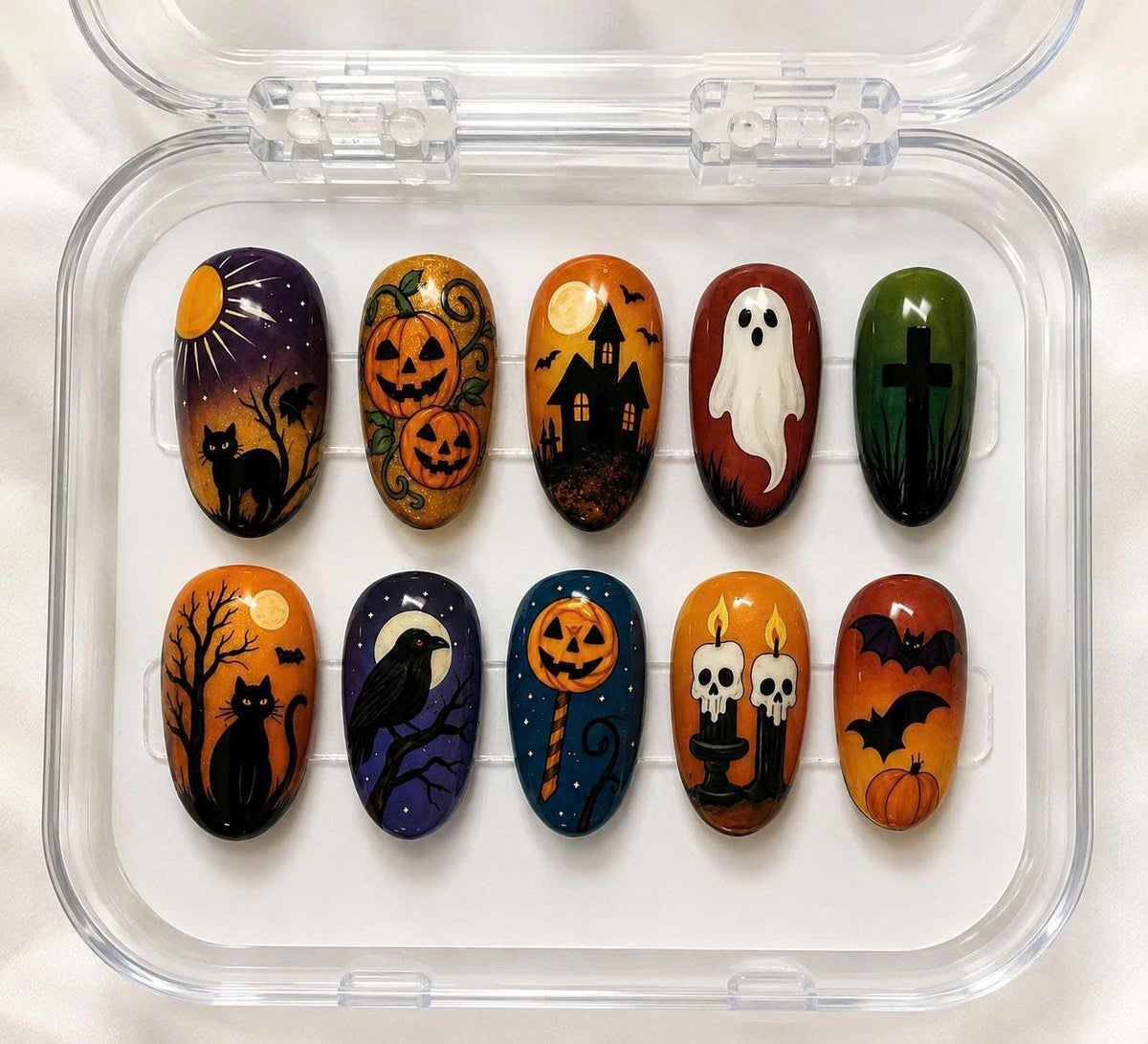 Halloween Press-On Nails – Ghost Pumpkin – Black Cat