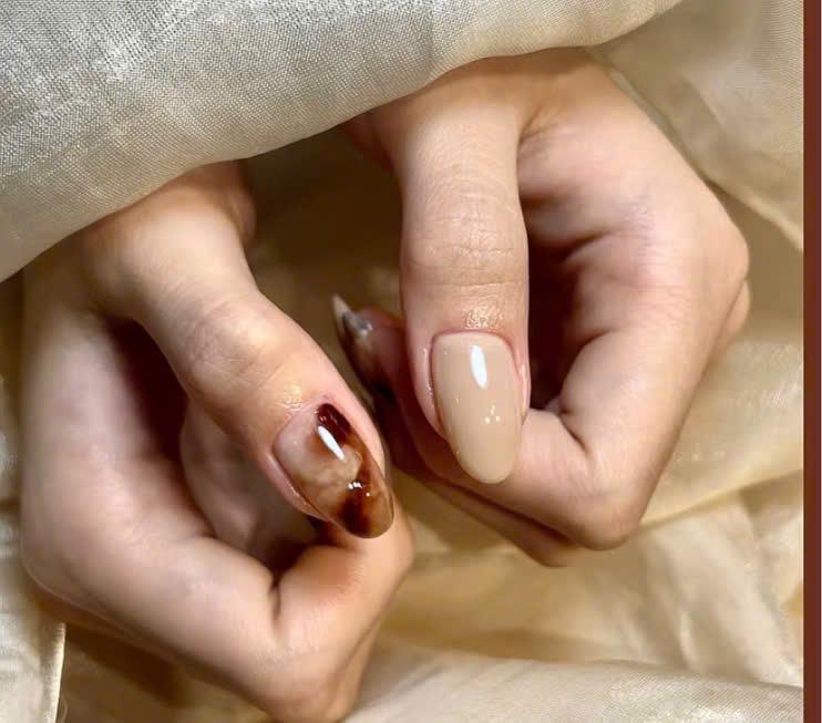 Tortoise Shell Press-On Nails – Nude Brown Almond – Short Neutral