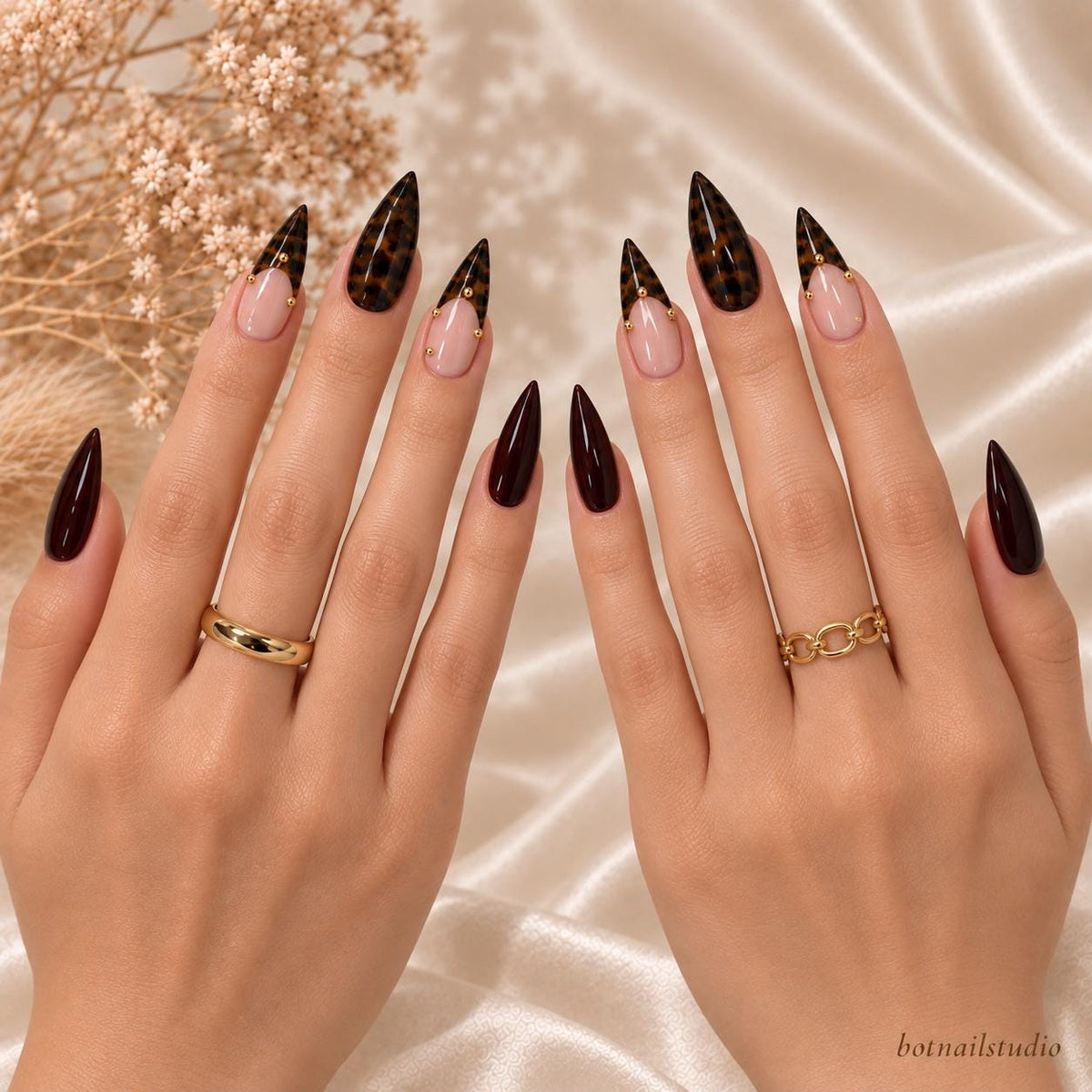 Brown Press-On Nails – Tortoise Shell Y2K – Long Pointed