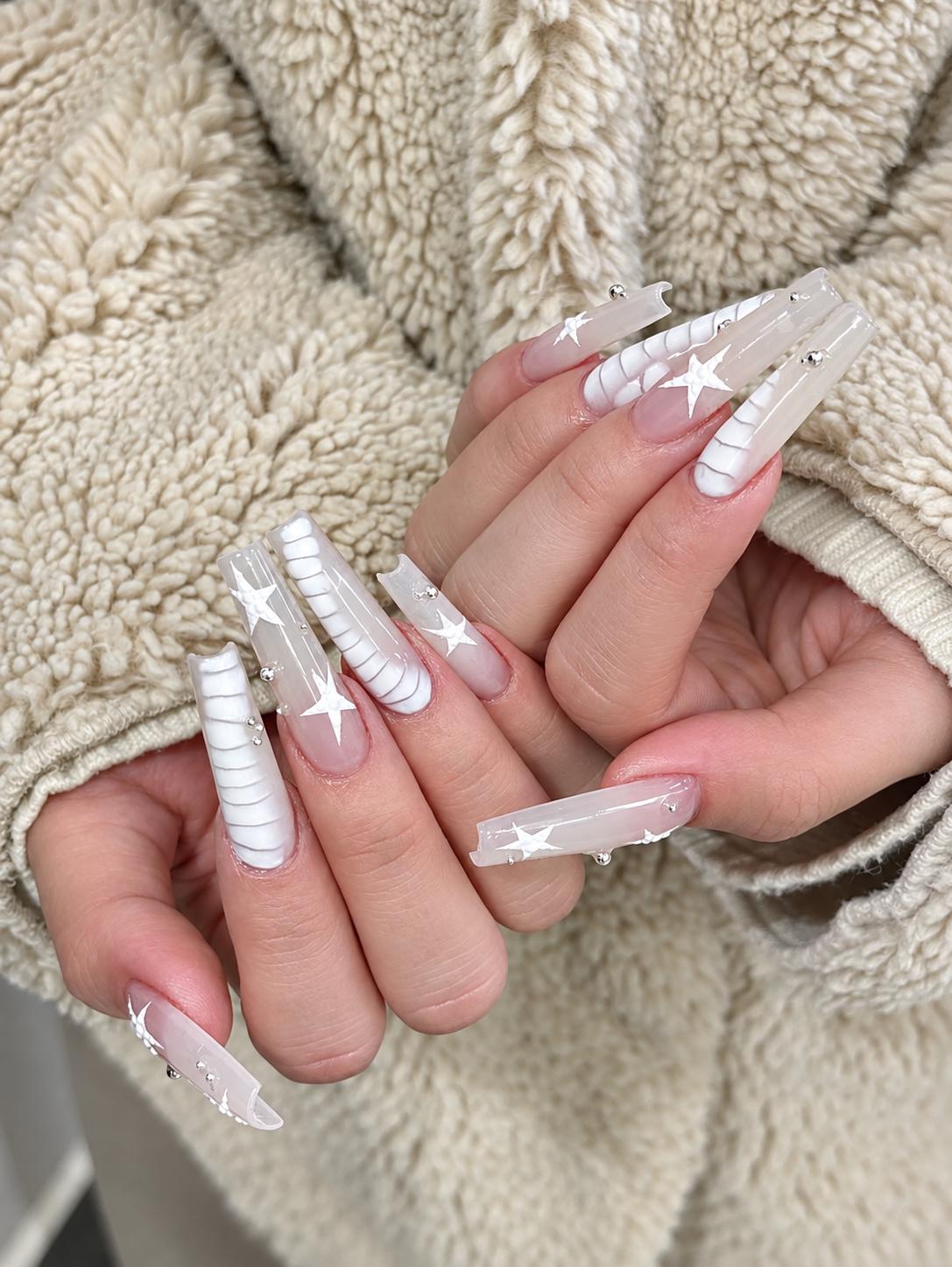 White Star Press-On Nails – Clear Long Square – Celestial Details