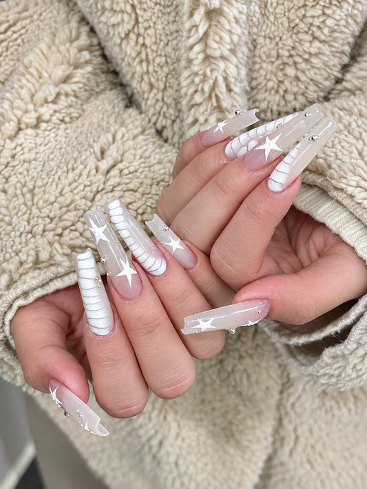 White Star Press-On Nails – Clear Long Square – Celestial Details