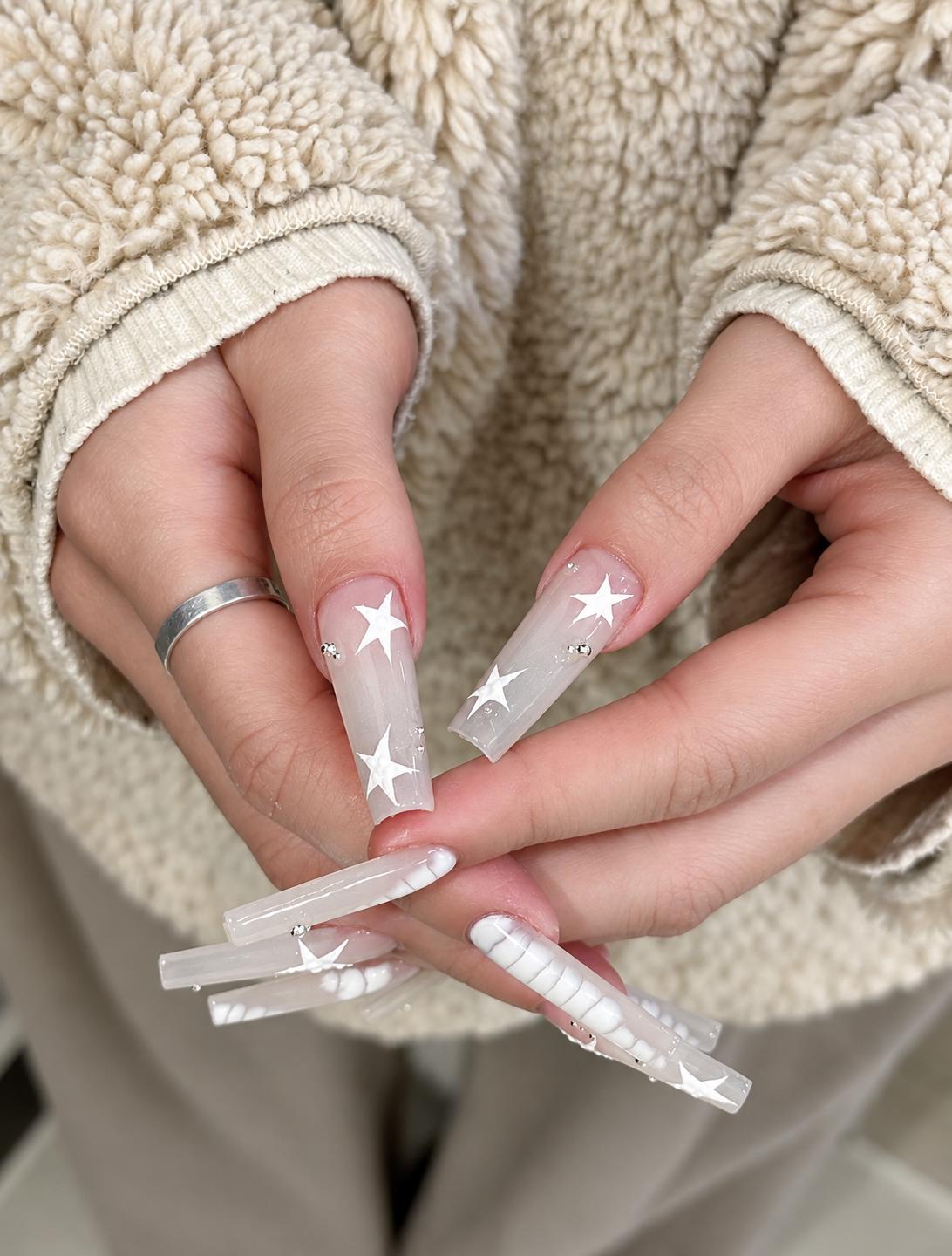 White Star Press-On Nails – Clear Long Square – Celestial Details