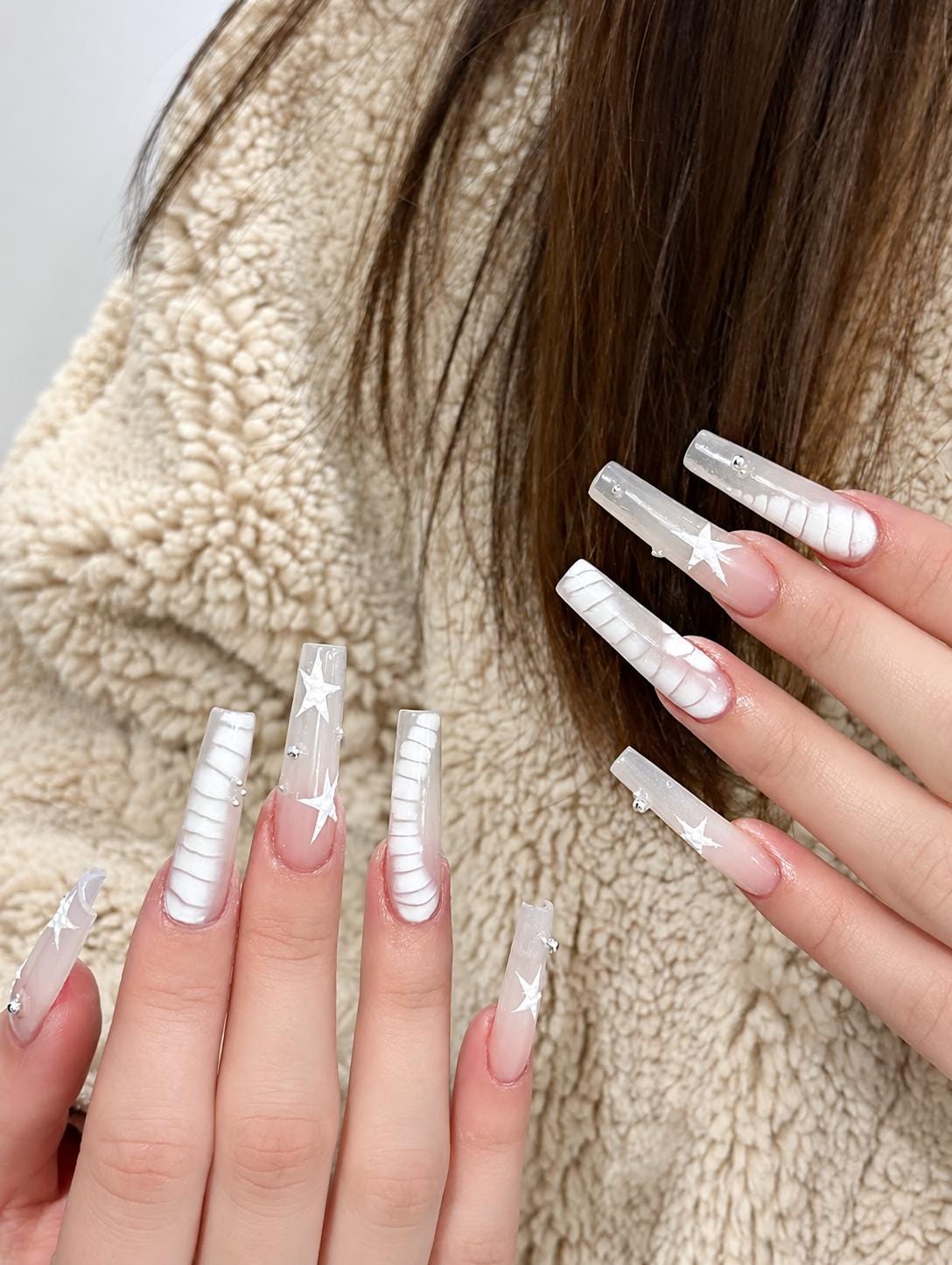 White Star Press-On Nails – Clear Long Square – Celestial Details