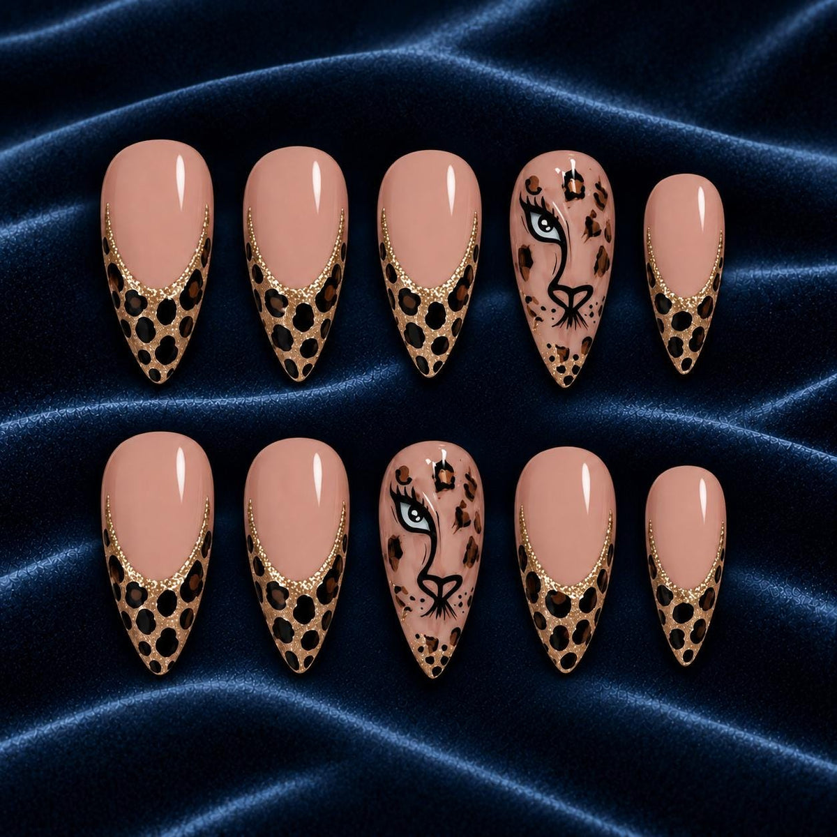Wild Leopard Press-On Nails – Gold Animal Print Almond