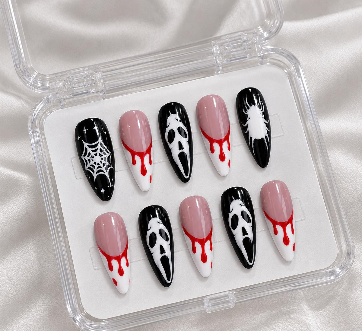 Halloween Press-On Nails – Ghost Face – Bloody Drip Details
