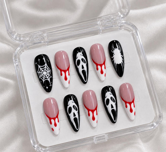 Halloween Press-On Nails – Ghost Face – Bloody Drip Details