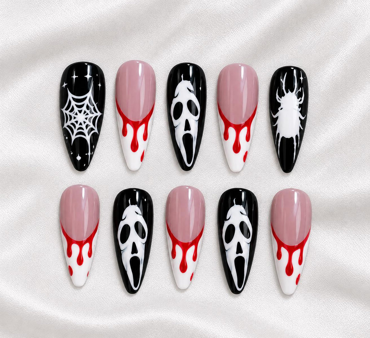 Halloween Press-On Nails – Ghost Face – Bloody Drip Details