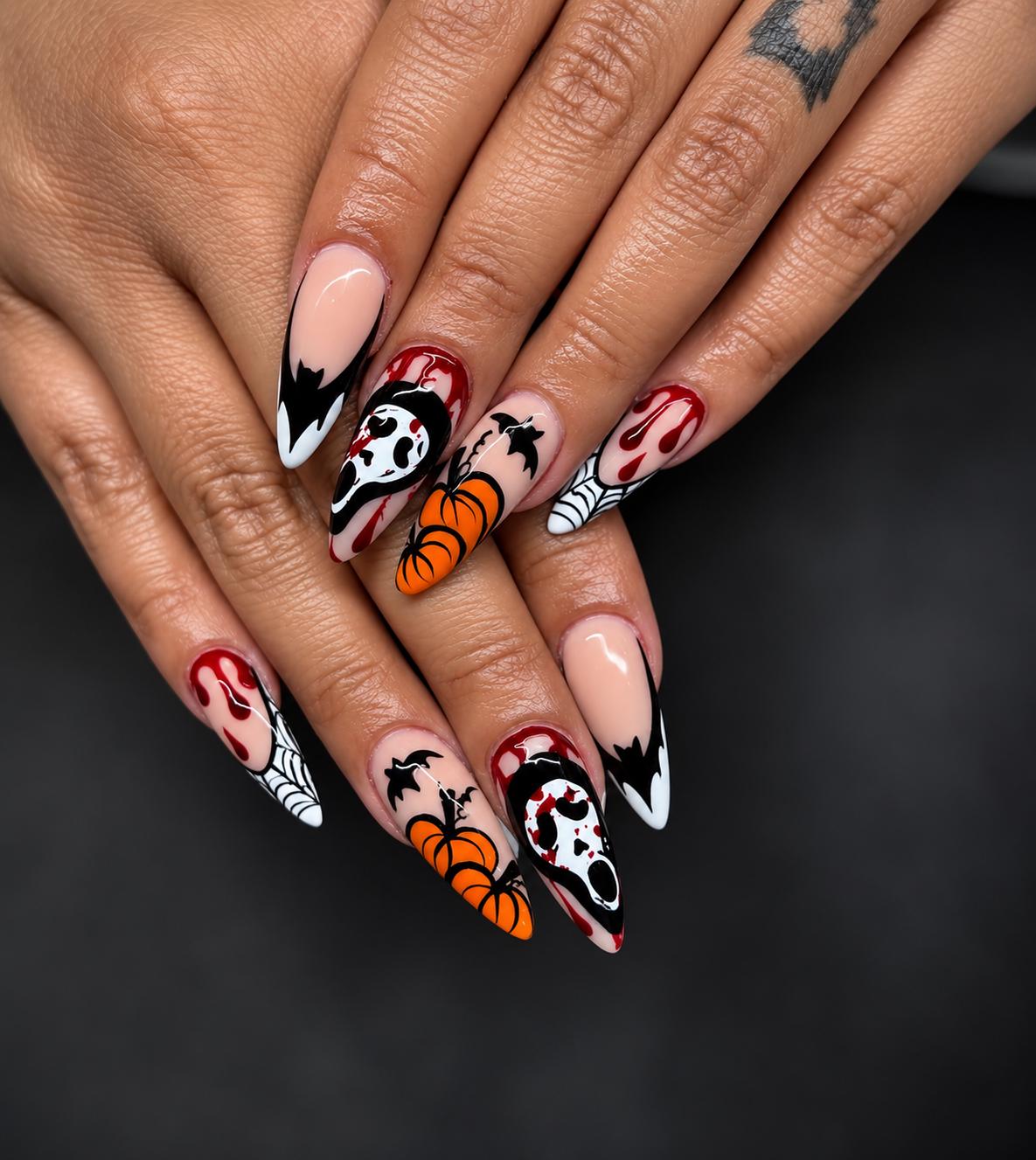 Halloween Press-On Nails – Pumpkin Horror – Bloody Scream Mask