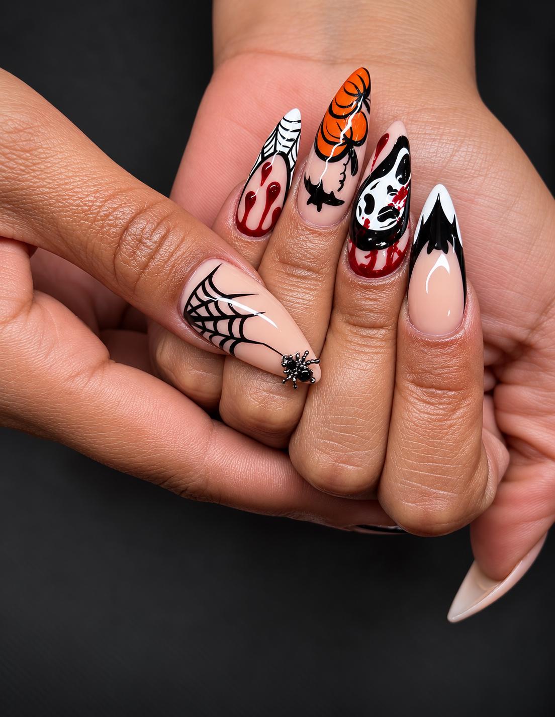 Halloween Press-On Nails – Pumpkin Horror – Bloody Scream Mask