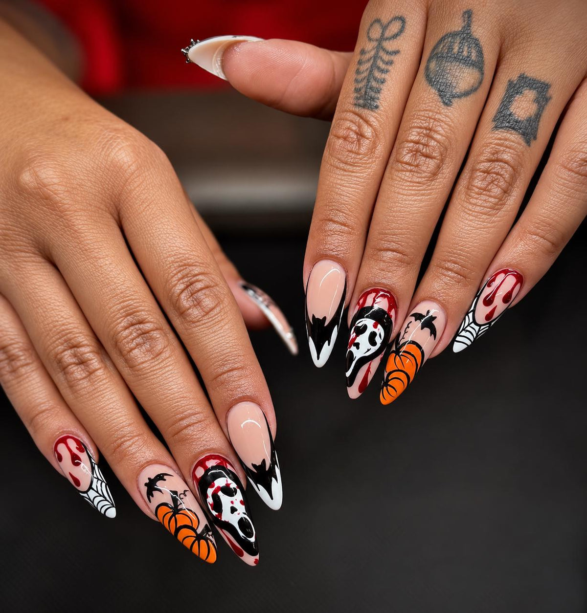 Halloween Press-On Nails – Pumpkin Horror – Bloody Scream Mask