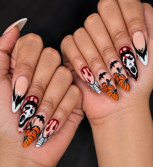 Halloween Press-On Nails – Pumpkin Horror – Bloody Scream Mask