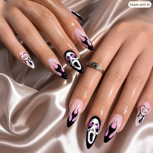 Scream Press-On Nails – Pink Flame – Ghostface