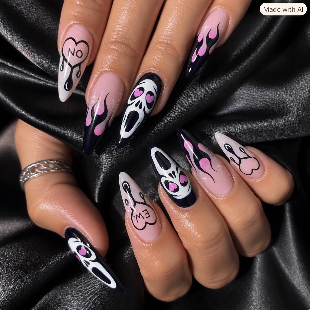 Scream Press-On Nails – Pink Flame – Ghostface
