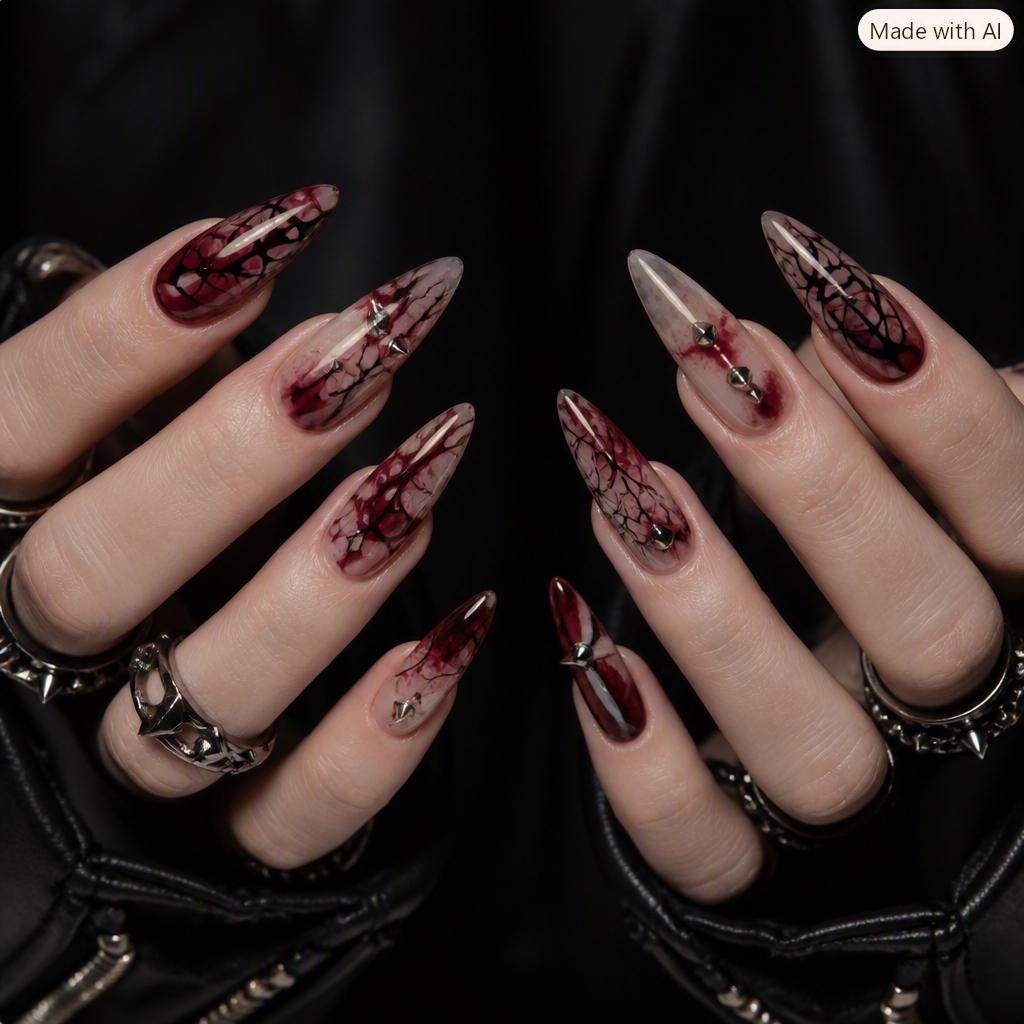 Bloody Press-On Nails – Barbed Wire – Red Horror