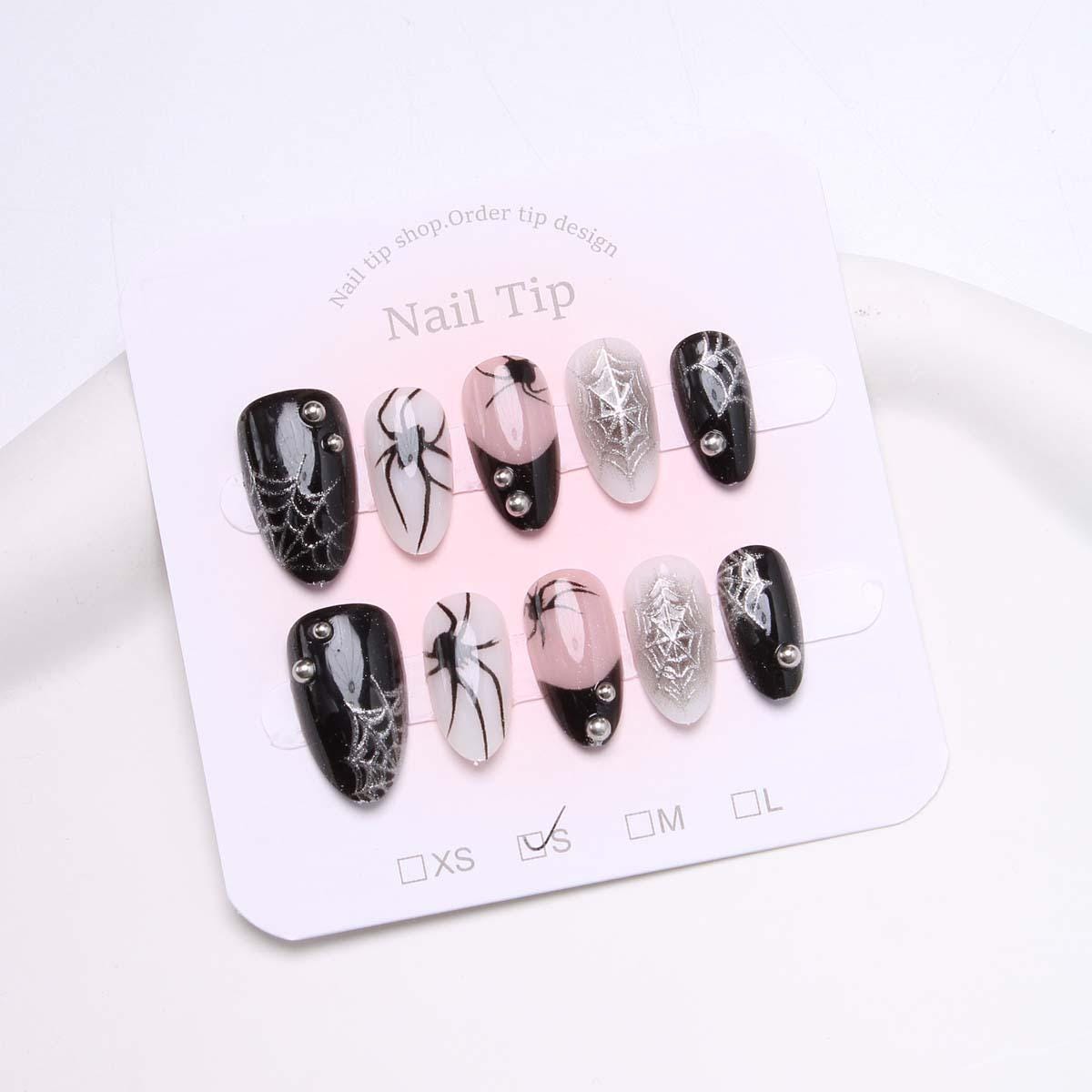 Halloween Spider Web Press-On Nails – Black & White Gothic Spider – Spooky