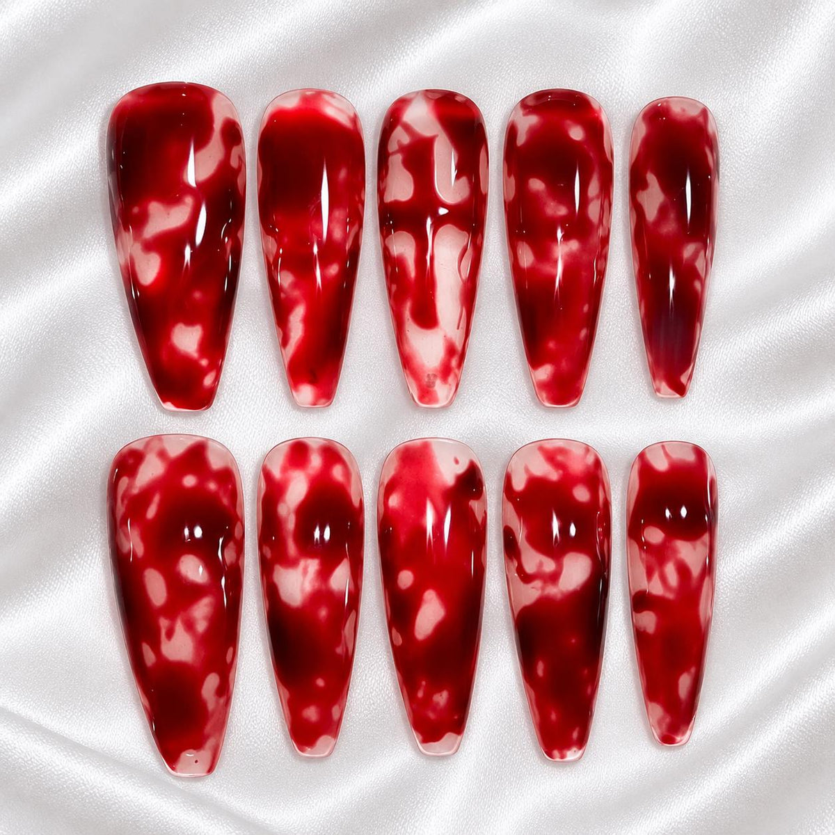 Bloody Nightmare Halloween Press-On Nails – Red Blood Drip Coffin Set