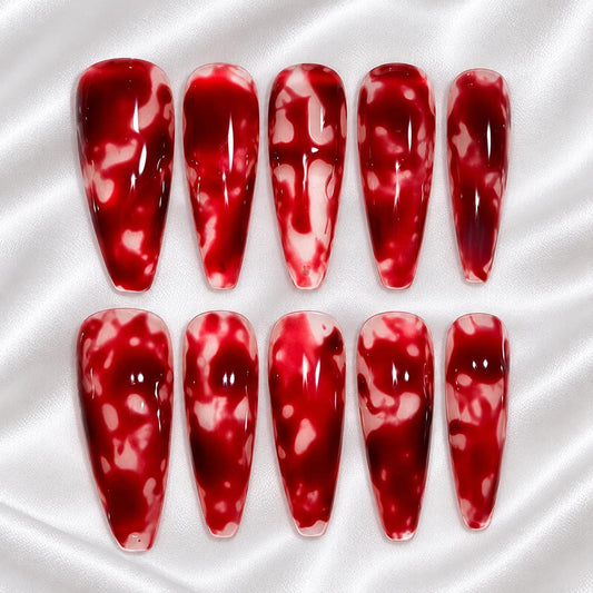 Bloody Nightmare Halloween Press-On Nails – Red Blood Drip Coffin Set