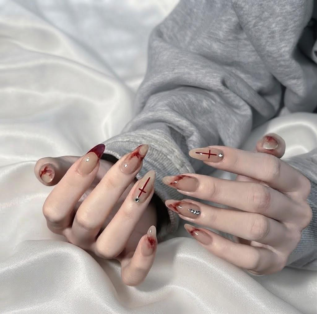 Crimson Ritual Halloween Press-On Nails – Bloody Cross Almond