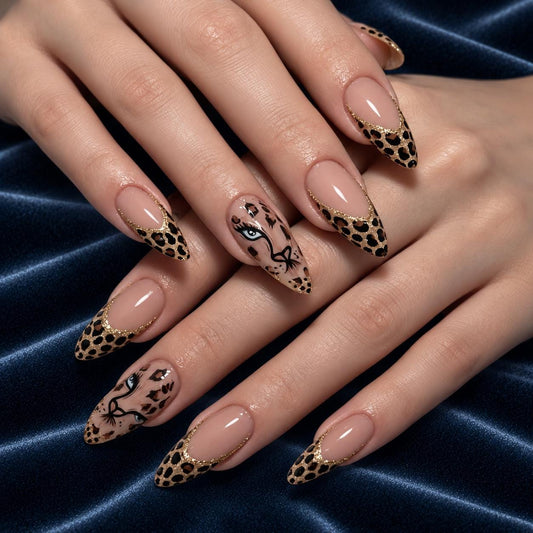Wild Leopard Press-On Nails – Gold Animal Print Almond