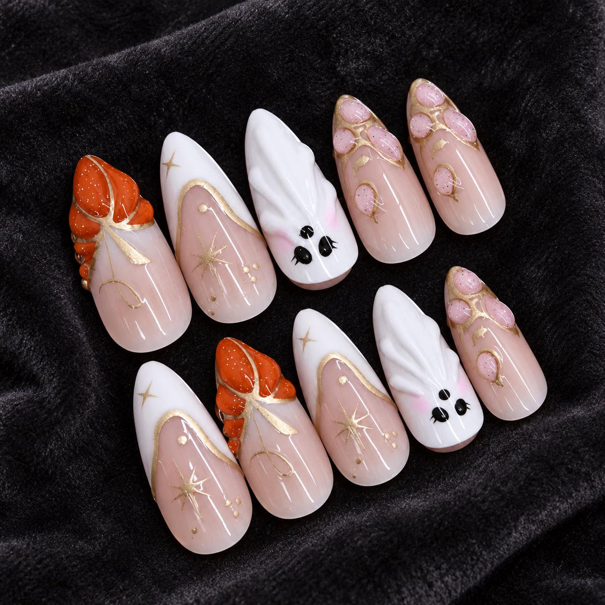 Cute Ghost and Pumpkin Press-On Nails – Pink Halloween – Gold Star Accents