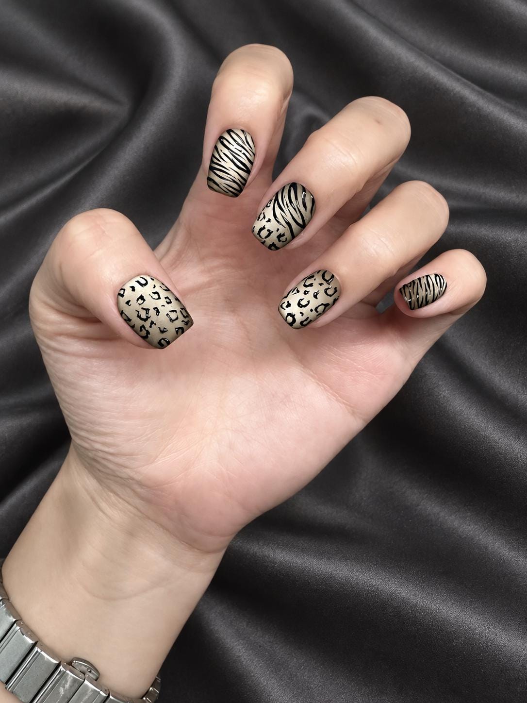 Animal Print Press-On Nails – Leopard and Zebra Patterns – Tan Neutral