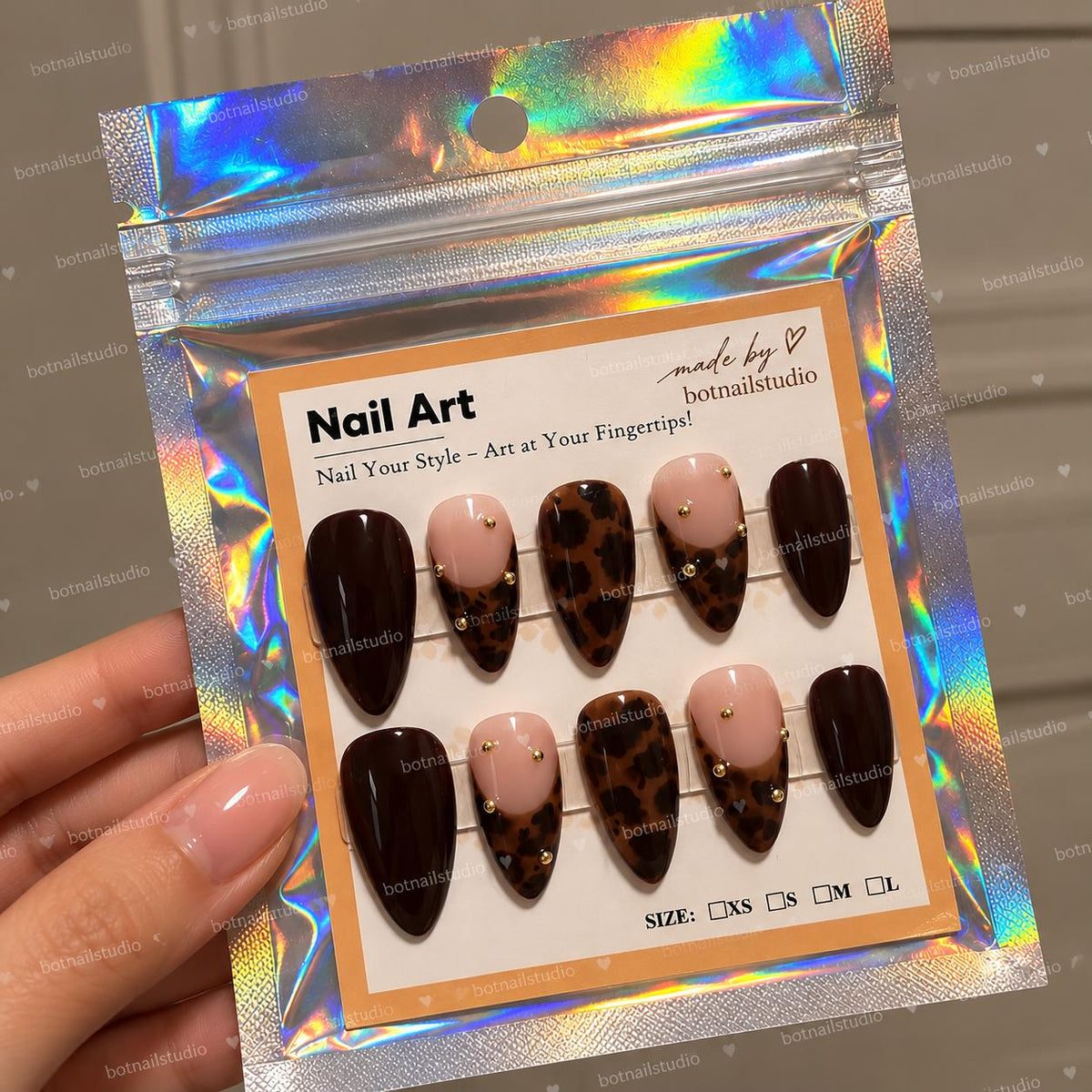Brown Press-On Nails – Tortoise Shell Y2K – Long Pointed