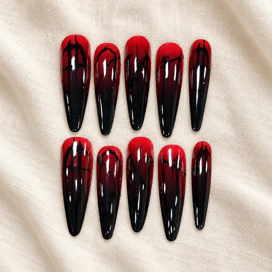 Red & Black Ombre Press-On Nails – Extra Long Stiletto – Gothic Jelly
