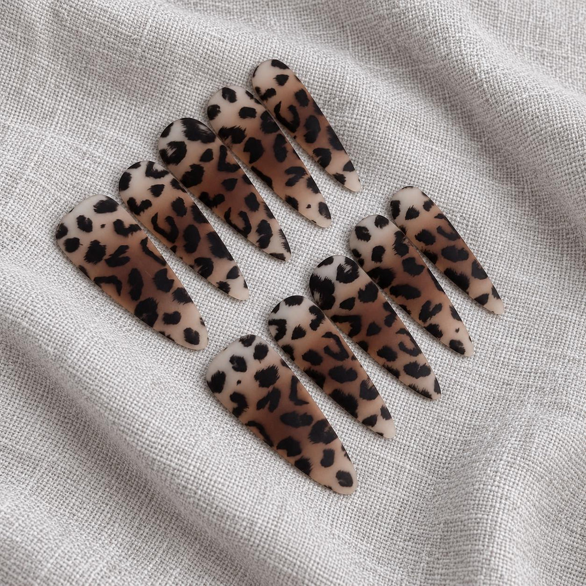 Matte Leopard Press-On Nails – Long Stiletto – Sheer Brown Nude