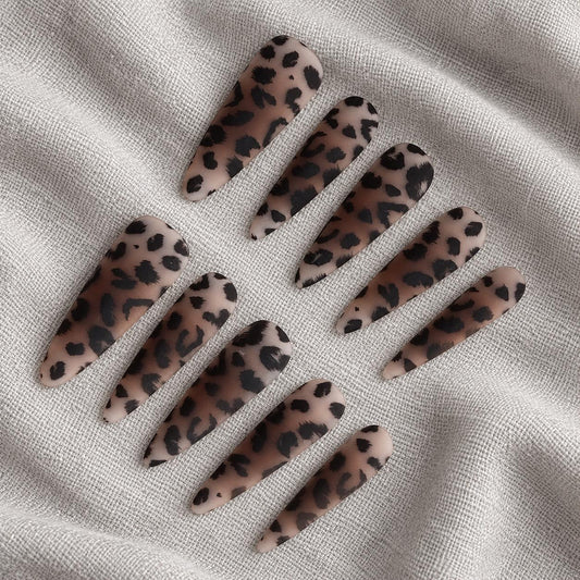 Matte Leopard Press-On Nails – Long Stiletto – Sheer Brown Nude